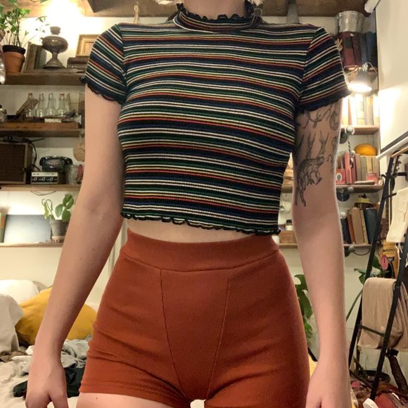 Lettuce Edge Multi Rainbow Crop Mock Neck Top - Picture 3 of 4